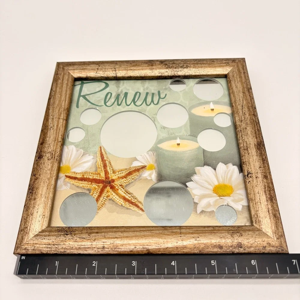 Coastal Beach House Wall Art Set 3 Renew Enjoy Relax Starfish Mirror Inset Decor